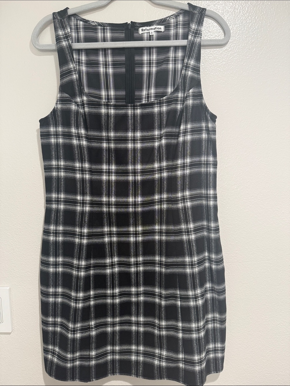 Reformation Black and White Plaid Sleeveless Shift Dress
